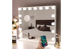 ‎HANSONG Hansong Hollywood Spiegel mit Beleuchtung Make up Spiegel mit Beleuchtung und USB Ausgang Beleuchteter Schminkspiegel 15 LED Lampen