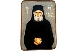 ICONSGR Icône en bois fait main, Chrétienne orthodoxe grecque, representant Saint Paisios / a0_1