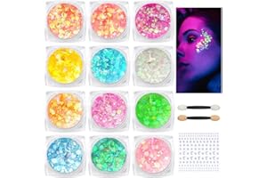 BUTBU Festival Glitzer Gesicht, 12 Farben Glitter, Face Glitter & Body glitter Mit 2 Make-Up-Sticks + 1 Diamant-Sticker, Gglitzer Gesicht Für Nagelkunst Und Körper, glitzer Haare, Kleidungs(A)