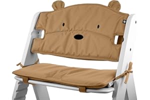 Hochstuhl-Sitzkissen im Bärchen Design optimal für Hauck Alpha und ähnliche Hochstühle 2teilg. Set + Memory-Schaum-Dämpfung Sitzverkleinerer-Auflage für Babystühle rutschfest, pflegeleicht (Beige)