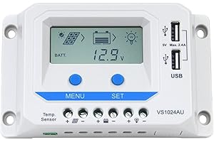 EPEVER® PWM Laderegler 10A, VS1024AU Charge controller, 12V/24V Auto work, 10A 12V/24V mit LCD Dispaly USB Anschluss(VS1024AU)