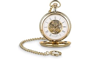 Hermann Jäckle Stilvolle Taschenuhr Bayreuth vergoldet mit Handaufzug Skelettwerk | Mineralglas | Qualitätshandwerk inkl. Kette und Reiseetui