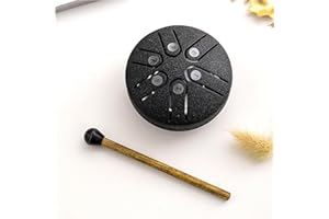 YOUEHSENT Buddha Stones Mini Steel Tongue Drum 3 Inch Sound Healing Kit, Mini Handpan, 6 Note Worry-Free Drum, Black