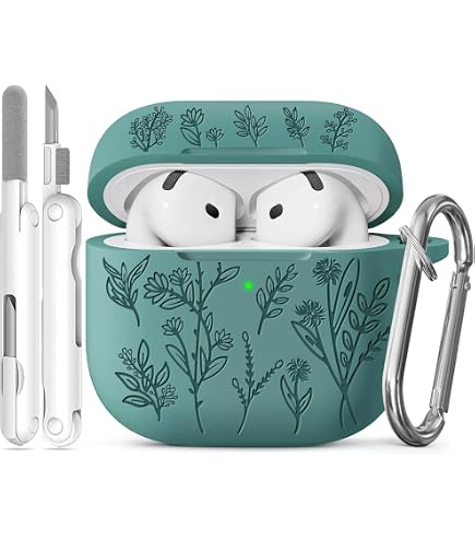 Coralogo Hülle Für AirPods 4 Mit Sicherheitsverschluss – Beiges Blumenmuster, Inkl. Karabiner