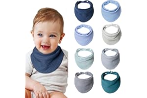 Lulu moon Bavoirs Bébé 100% Coton Mousseline avec Bouton Réglable, Bavoir en Coton Doux Absorbant Hypoallergénique pour Garçon Fille (océan, 8 Pièces)