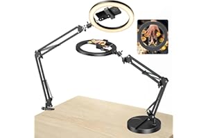 AOUZEA Aro de Luz con Tripode con Dos Bases, Brazo 10" Ring Light con 3 Modos 10 Brillos Regulables Anillo de Luz para TikTok, Maquillaje, Selfie, Streaming, Youtube, Twich Live(Sin Control Remoto)