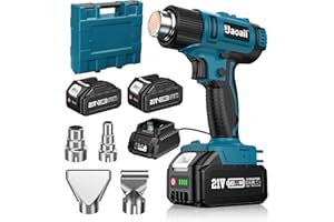 Pistola Termica a Batteria, Uaoaii 21V Pistola Aria Calda Professionale con 2 Pack Batterie da 4000mAh e Caricabatterie, [4 Ugelli] [Luce LED] [2 Livelli di Temperatura] [Max 1022°F (550°C)]
