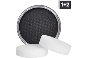Lynlon Kinderschminke Set , Theaterschminke, Karnevalsschminke, 1 Profi-Aqua Schminkfarben mit 2 Schmink-Schwämmchen für Professionellen Clowns und Mimes ( Schwarz - 30g - Wasserlösliche )