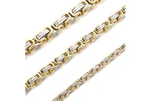 RWQIAN Män kungskedja kedja män viking halsband byzantinsk plattkedja rostfritt stål silver/svart/guld 50–70 cm
