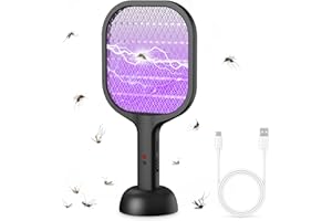 WUEAOA Electric fly zapper 3000V, USB Type-C Electric Fly Swatter with 800mAh Rechargeable Battery, 3-Layer Protective Mesh, Bug Zapper Racket for Home Indoor and Outdoor with Base