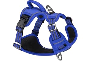 DOCIOTE Szelki dla psa, bez ciągnięcia, dla dużych średnich psów, regulowane szelki odblaskowe, ochrona przed ucieczką, lekka oddychająca kamizelka dla zwierząt domowych, średni, duży pies, do treningu i chodzenia, niebieskie, M