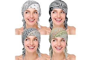 SAMSEROT 3 Pieces Women Chemo Hat Turban Beanie, Pre-Tied Headwraps Headwear Bandana for Hair Loss