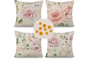 ‎CIRZONE Cirzone wasserdichte Kissenbezug Frühling 4 Stück 45 x 45 cm Dekorative Outdoor Kissen Frühling Wasserfest Rosa Blüten Kissenbezug Werden für Sofakissen Garten Outdoor