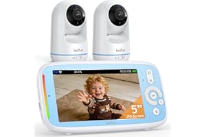 Boifun Video Baby Monitor with 2 Cameras, 5-inch 720P IPS Screen, Dual 360 Camera, No Wifi, 3050mAh Battery, VOX Mode, Invisible Night Vision, Two-way Audio, Temperature Sensor, Lullabies, Elder,Twins