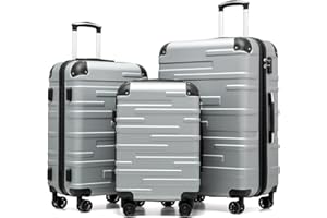 COOLIFE Hard Shell Suitcase with TSA Lock and 4 Spinner Wheels Lightweight Durable (Bright Silver, 3 Pcs Set)