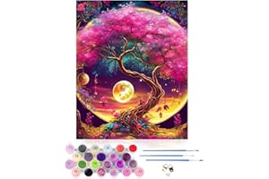CEOVR Pintar por Numeros Persona Árbol de la Vida,Luna DIY Pintura por Números para Principiantes,Fantasía Kit de Pintura al Olio de Lienzo para con Pinceles,40x50 cm,Sin Marco
