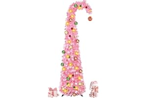 MACTING Weihnachtsbaum 150 cm Rosa mit 15 Kugellichtern & Ornamenten, Faltbarer künstlicher Weihnachtsbaum Pop Up Weihnachtsbaum mit Beleuchtung, Funkelnder Christbaum für Innen & Außen Weihnachtsdeko