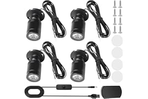Aicharynic Set di 4 mini faretti, luce bianca calda 3000 K, USB 5 V, faretto a punto girevole a 360°, per vetrine, armadi e decorazioni