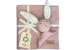 DIKOS® Couverture originale pour bébé SCHMUSE-HASE Rose,Couverture 100 % coton bio,Couverture durable en tricot pour fille,Équipement initial pour bébé,Cadeau de naissance