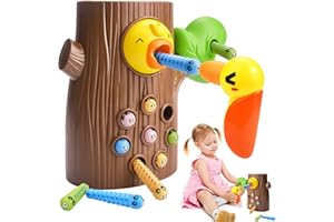 Vibbang Juguete de Gusano de pájaro Carpintero, Juguete magnético para pájaros para niños pequeños, Juguete de Gusano de pájaro Carpintero, Juego Interactivo de Captura de Gusanos (A)