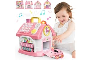 NAXUDCOO Toys for 1 Year Old Girls: Montessori Educational Toys for 1 Year Old, 6 in 1 Multi-Functional Activity House Baby Toy with Music/Clock/Sound, Birthday Gifts for 1 2 Year Old Girls Kids