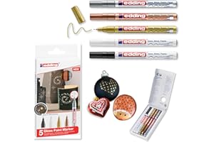 ‎EDDING edding 780 Glanzlackmarker - schwarz weiß gold silber kupfer (metallic) - 5er Set Lackmarker - extra-feine Spitze 0,8mm - Lackstift für Glas, Stein, Holz, Kunststoff und Papier - wasserfest, sehr dünn