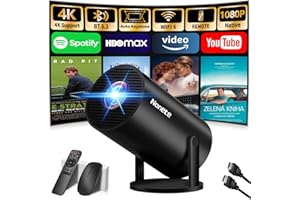 NONETE Proiettore 1080P FHD [2026 Upgraded] Mini Proiettore Portatile 4K con WiFi 6 BT 5.2 Videoproiettore Supporta Rotativo a 270°Projector Auto Keystone TV Stick/USB/HDMI/PC con Cavo HDMI & Mouse, Nero
