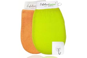 Exfoliantissime X2 Gants Exfoliants Visage et Corps | Résultats dès la 1ère utilisation | Gommage Naturel Rend la Peau Douce et en bonne santé Grain de Gommage Respectueux du Derme, Crochet Offert