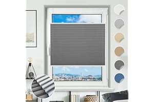 ‎BONDFREE Plissee ohne Bohren verdunkelung Klemmfix 55x160cm(BxH) Grau Verdunklungsplissee Sichtschutz und Sonnenschutz Jalousie 100% Blickdicht & lichtundurchlässig Aluminium Rollos für Fenster & Tür