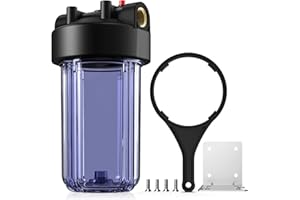 SimPure Whole House Water Filter Housing (DB10C), 10" x 4.5" Big Filter Housing Blue for Whole Home Water Filtration, Sediment Water Filter System for Well, 1" BSP Brass Port, Clear Housing