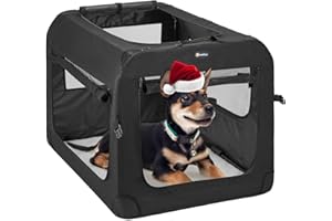 Veehoo Folding Soft Dog Crate, 3-Door Pet Kennel for Crate-Training Dogs, 5 x Heavy-Weight Mesh Screen, 600D Cationic Oxford Fabric, Indoor & Outdoor Use, 20", Black