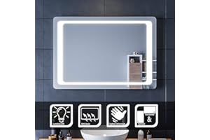 SIRHONA LED Espejo de Baño 70x100cm Espejo de Baño con Iluminación LED Espejo para Baño con Luz Interruptor Senor IR Más Segura de Controlar Espejo con Función Anti-Niebla