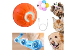 DOUKESH Bola de Perro Recargable Auto-Movimiento - Juguete Interactivo con Luces LED y Rotación Automática (Naranja)
