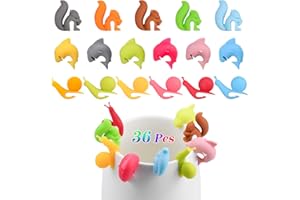 KARAA 36-teiliges Marker-Set für Glas, Tiere, Glasmarker, Silikon, bunte Glasmarker, Schnecke, Hai, Eichhörnchen, Weinglas, für Teebeutel, Kaffee, Befestigung