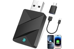 VOSFEEL Adattatore Carplay Wireless & Android Auto Wireless, Mini Adattatore 2 in 1, Bluetooth 5.3, da Cablato a Wireless, Plug and Play, USB C/A, Compatibile con iOS 10+ e Android 11+