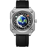 MINILUJIA 30M Waterproof Men World Map Watches Creative Wristwatch with Earth Globe Moon Sun Rotating Eye catching Cool Uniqu