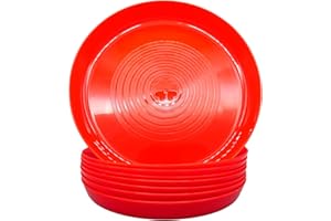 Bloomsworld 8 Toddler Plastic Plates Set, Reusable, BPA Free, Kids Nursery Tableware for Boys and Girls - Red