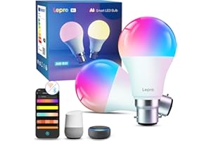 Lepro AI Smart Bulb B22, Music Sync Bayonet WiFi Bulb, Colors Changing Light Bulb Works with Alexa & Google Assistant, 806lm, Voice Control, Personalized AI Lighting Designer, 2 Packs