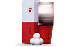RedCupShop® Red Cups | 25 Rote Beer Pong Becher & 4 Bälle | Spülmaschinenfest & Wiederverwendbar | 473ml Plastikbecher | Kultige redcups für Partys, Geburtstag & Beer Pong