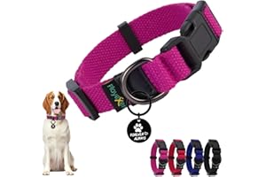 PLAYEXEN Collare Cane, Collare Regolabili in Morbido Cotone per Cani & Gatto Taglia Piccola Media Grande, Collari per Cane Personalizzato con Medaglietta Rimovibile, 25-40/2,0cm (S), Rosa