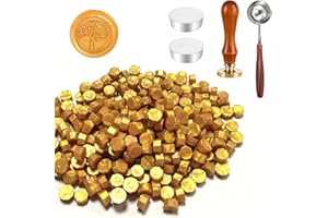 CHEDIN Zestaw pieczęci woskowych, 200 sztuk wosku do pieczęci, 1 stempel drzewa życia, 1 łyżka do wytapiania, 2 podgrzewacze, do lakieru, pieczęci, w stylu vintage, do listu, zaproszenia (J)