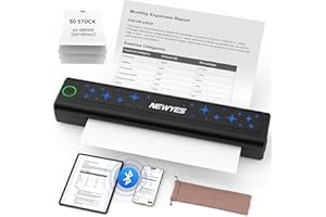 NEWYES Drucker, Tragbarer Thermodrucker für Geschäftsreisende und Studenten – Bluetooth Drucker für A4 Thermodruckpapier, Kompakt, Sofortiger Druck & Langlebiger Akku