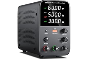 NANKADF Alimentation DC (0-60 V, 0-5 A) réglable, alimentacion à découpage, Alimentation de Banc de Laboratoire Variable, Bouton de Sortie Marche/arrêt/encodeur