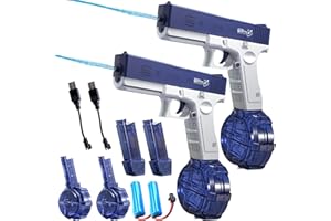 CAMIKI ART Electric Water Pistol Guns for Adults, Up to 32 FT Range,Automatic Water Gun Toy with Rechargeable Battery,500CC+60CC Large Capacity Automatic Electric Water Gun for Swimming Pool Beach (2PCS)