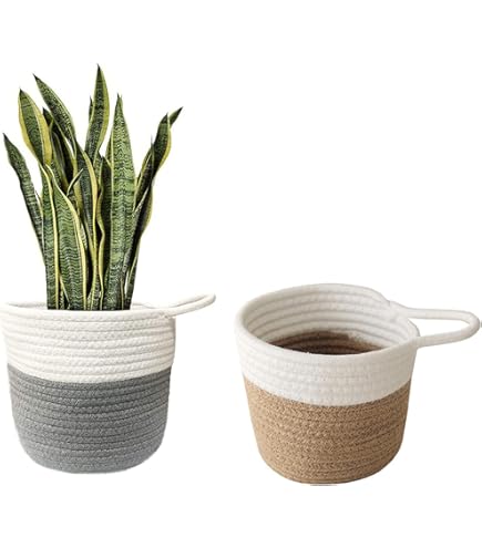 2 Stück Jute Hängekörbe - Handgeflochten Mit Lederriemen
