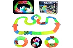 AKOKIE Circuit Voiture Enfant - 240 Pcs Tracks Circuit Cars Flexible Jeux Lumineux 2 Voitures Jouets Cadeau Educatif pour Garcon Enfant 3 4 5 Ans