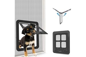 CEESC Porta per animali domestici per gatti e cani (dimensioni esterne 29 x 24cm), porta scorrevole per cani con schermo scorrevole a 4 vie per porte esterne (Nero)
