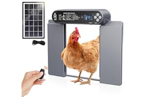 Automatische Hühnerklappe Batterie mit Lichtsensor, COTINSE Elektrische Hühnerklappe Hühnertür Solar mit Wasserdicht Großes Display, Intelligenter Einklemmschutz, Timer, Manuelle, Fernbedienung