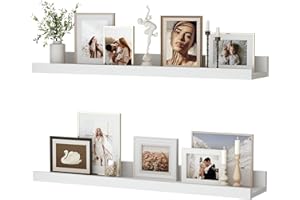 FEIHORRM Floating Shelves Set of 2, 60 cm White Floating Shelves for Wall Wood Wall Mounted Shelf Picture Ledge Shelf Kids Bookshelf for Living Room Kitchen Bedroom Bathroom Books Photo Display Home Decor
