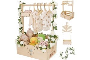 Gueiddi Baby-presentset för nyfödda, Personaliserade babypresenter för flickor & pojkar Boho baby presentkorg med handtag, klädhängare och dekoration Perfekt för babyshower & dop (Vit ros-träkista)